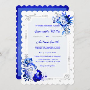 Royal Blue Silver und White Wedors Einladung