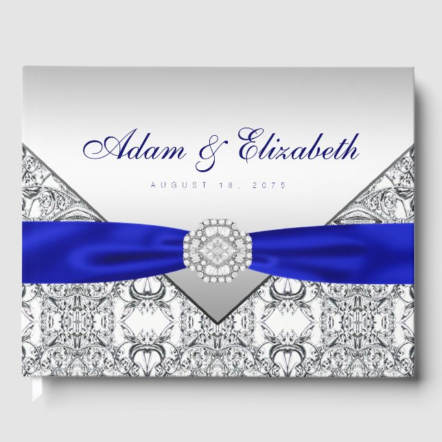 Royal Blue Silver Wedding Guest Book Gästebuch (Vorderseite)