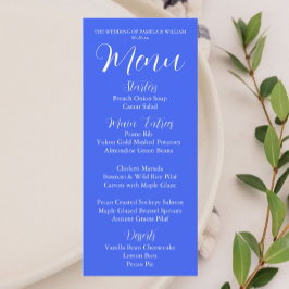 Royal Blue Simple Style Hochzeitsessen Menükarte