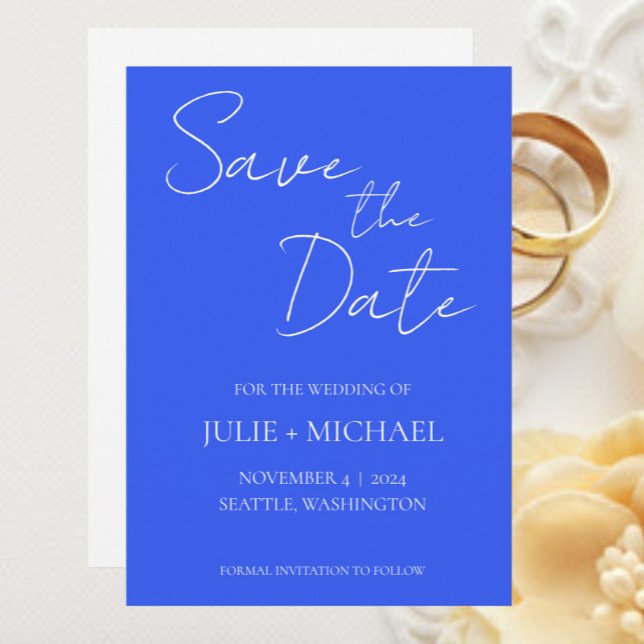 Royal Blue Simple Style Wedding Save The Date (In Situ Wedding)