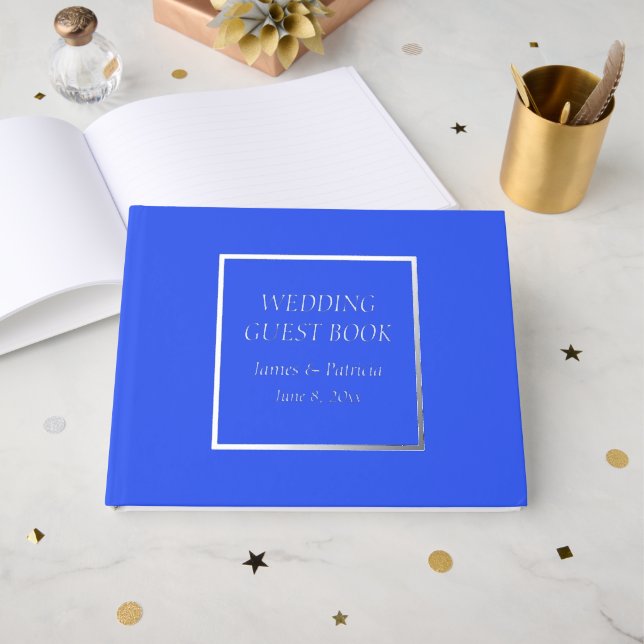 Royal Blue Simple Stylized Letters Wedding Gästebuch (Vorderseite offen)