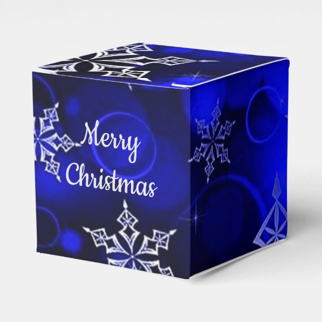Royal Blue Snowflake Motif Cube Geschenkschachtel (Vorderseite)