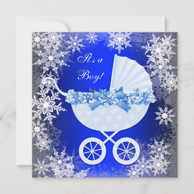 Royal Blue Snowflake Winter Wonderland Baby Dusche Einladung (Vorderseite)