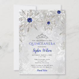 Royal Blue Snowflakes Tiara Quinceañera Einladung