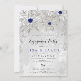 Royal Blue Snowflakes Winter Engagement Party Einladung