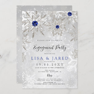 Royal Blue Snowflakes Winter Engagement Party Einladung