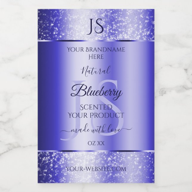 Royal Blue Soft Glitzer Product Labels Monogram Lebensmitteletikett (Einzelnes Label)