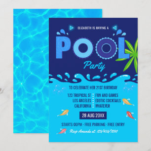 Royal Blue Sommerpool-Geburtstagsfeier Einladung