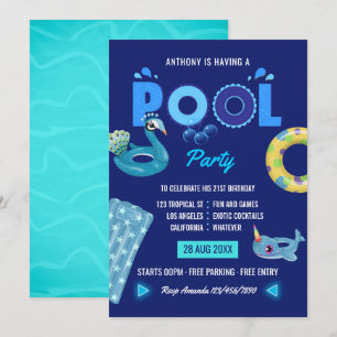 Royal Blue Sommerpool-Geburtstagsfeier Einladung