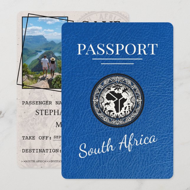Royal Blue South Africa Passport Save The Date (Vorne/Hinten)