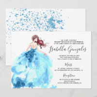 Royal Blue Sparkle Dress Quinceañera Einladung
