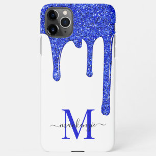 Royal Blue Sparkle Glam Glitzer Tropfens Monogram iPhone 11Pro Max Hülle