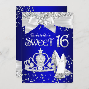 Royal Blue Sparkle Tiara Heelses Sweet 16 Party Einladung