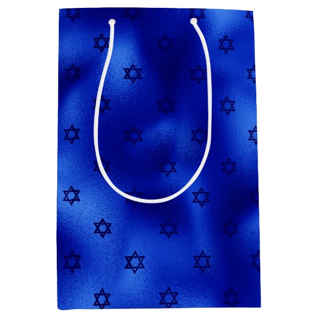 Royal Blue Star David Hanukkah Medium Geschenktasc Mittlere Geschenktüte (Vorderseite)