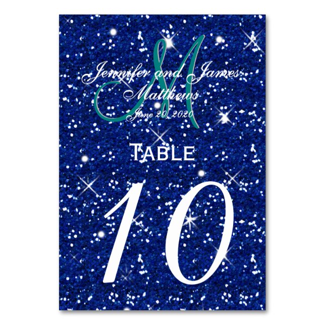 Royal Blue Starry Night Wedding Tischnummer Card (Vorderseite)