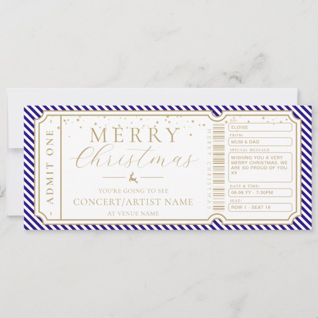 Royal Blue Stripe Concept Ticket Gutscheinkarte Einladung (Vorderseite)