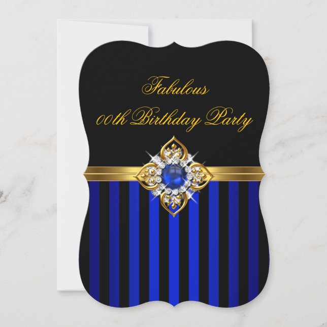 Royal Blue Stripe Gold Pearl Birthday Einladung (Vorderseite)