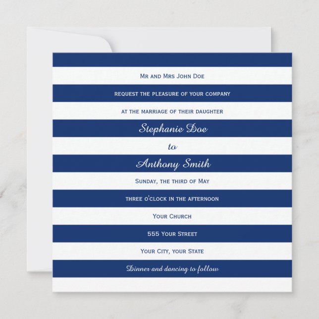 Royal Blue Striping Wedding Einladung (Vorderseite)