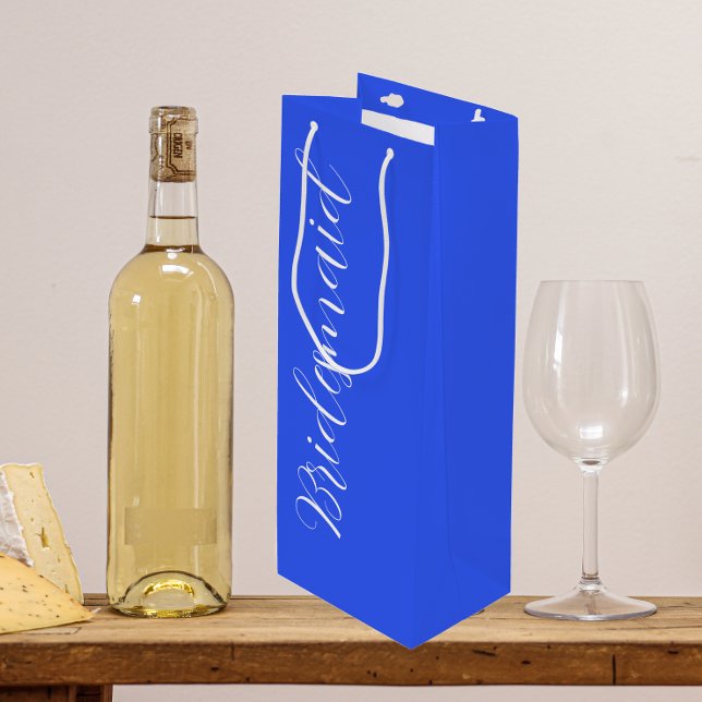 Royal Blue Stylized Script Wedding Bridesmaid Geschenktüte Für Weinflaschen (In Situ)