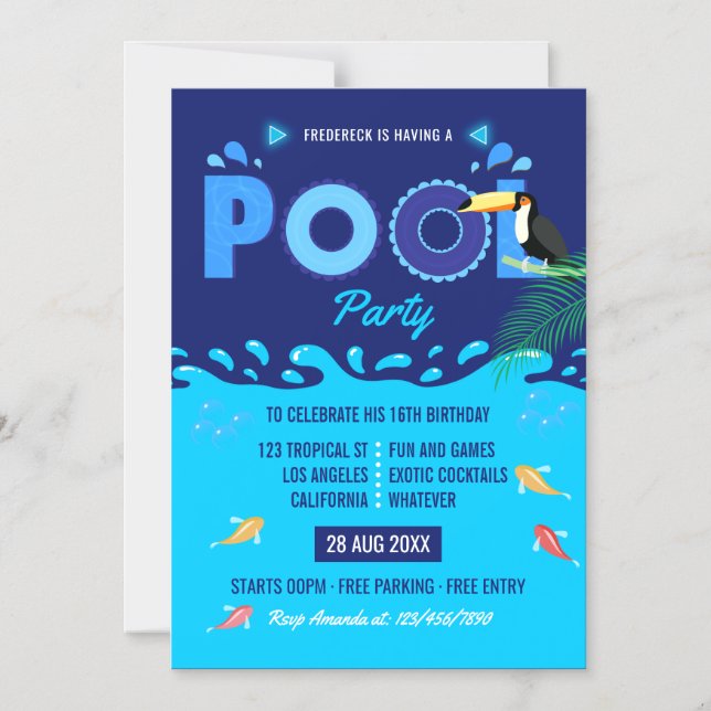 Royal Blue Summer Pool Birthday Party Magneteinladung (Vorderseite)