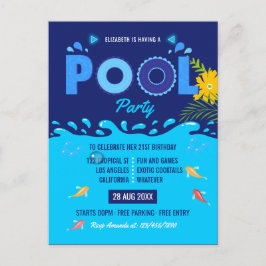 Royal Blue Summer Pool Birthday Party Postkarte
