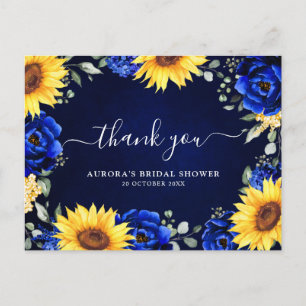 Royal Blue Sunflower Brautparty Danke, Postc Postkarte
