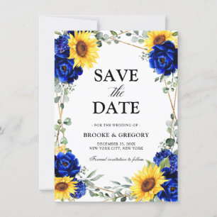 Royal Blue Sunflower Geometric Save the Date