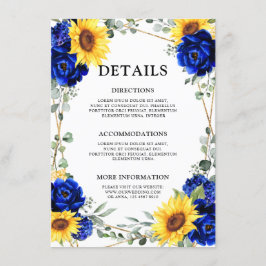 Royal Blue Sunflower Geometric Wedding Details Begleitkarte