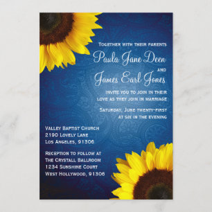 Royal Blue & Sunflower Hochzeit Einladung