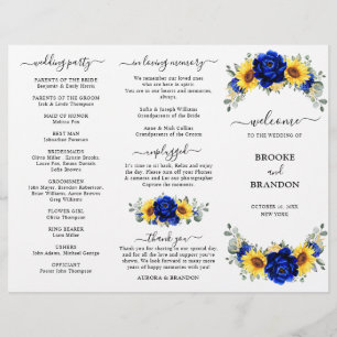 Royal Blue Sunflower Wedding Dreifach Programmkart