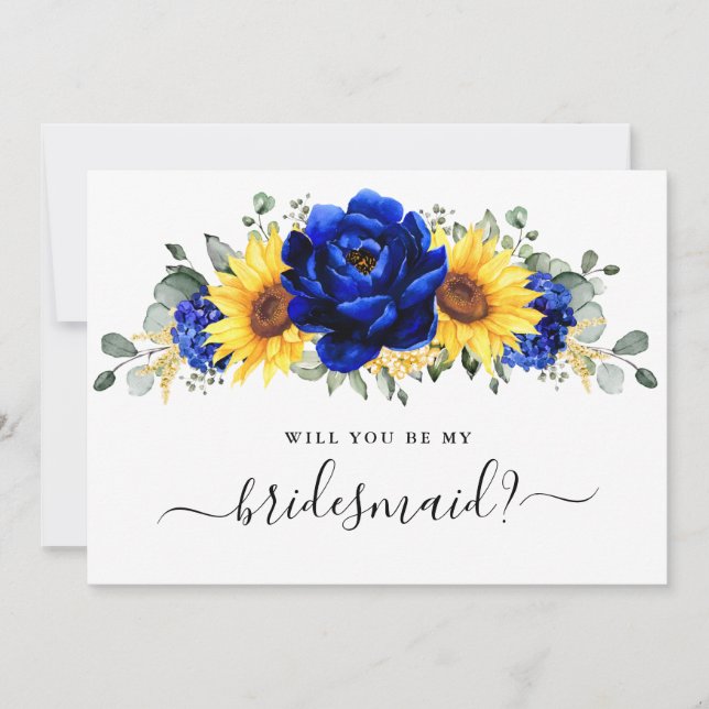 Royal Blue Sunflower Werden Sie meine Bridesmaid s Einladung (Vorderseite)