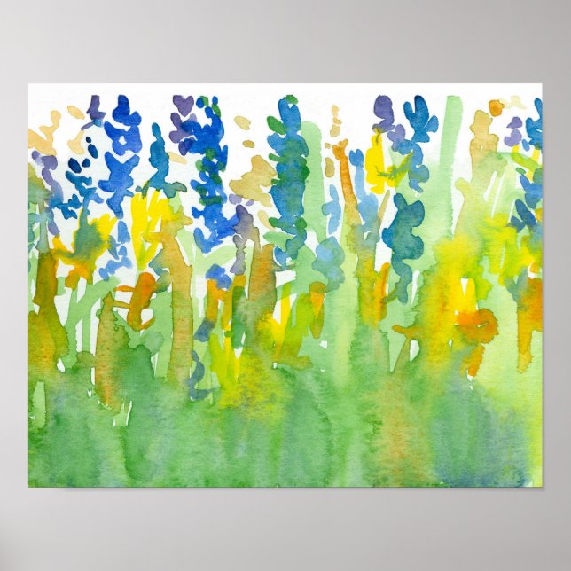 Royal Blue Sunshine Yellow Watercolor Blume Poster (Vorne)
