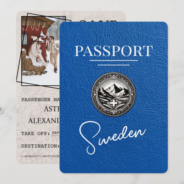 Royal Blue Sweden Passport Save the Date (Vorne/Hinten)