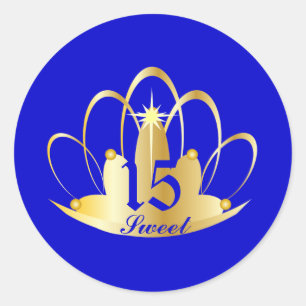 Royal Blue Sweet 15 Tiara Sticker-Customize Runder Aufkleber
