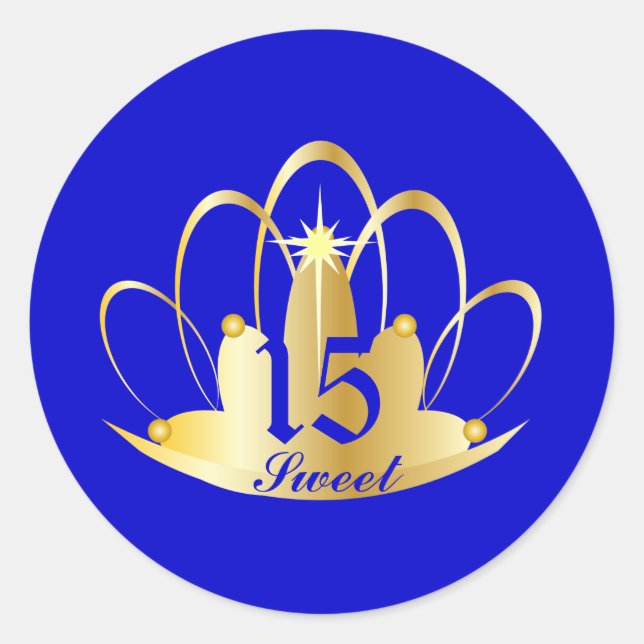 Royal Blue Sweet 15 Tiara Sticker-Customize Runder Aufkleber (Vorderseite)
