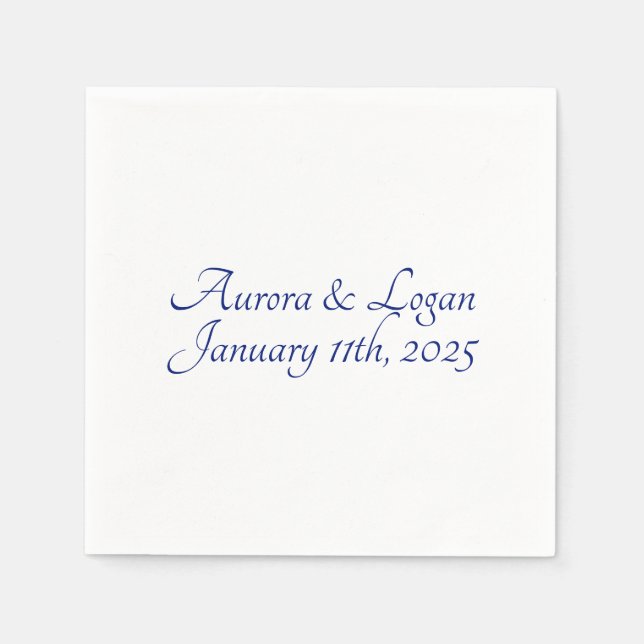 Royal Blue Text Traditioneller Hochzeitcocktail Serviette (Vorderseite)