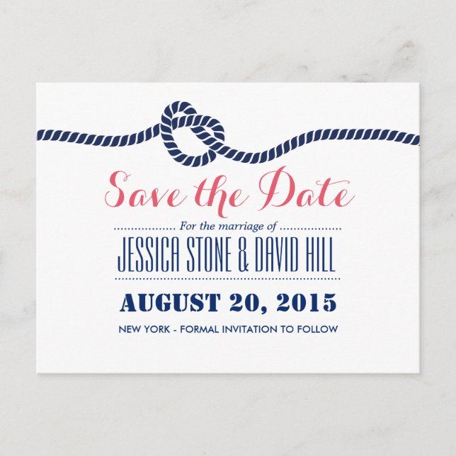 Royal Blue The Knot Wedding Save the Date Ankündigungspostkarte (Vorderseite)