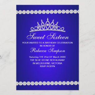 Royal Blue Tiara 16 . Geburtstag Einladung zum Geb