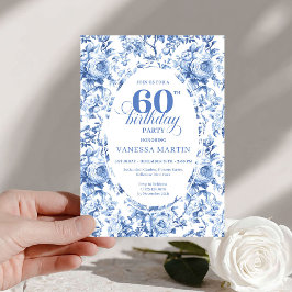 Royal Blue Toile Roses 60th Birthday Invite Printa Einladung