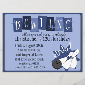 Royal Blue Totally Retro Bowling Geburtstagspartei Einladung