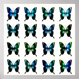Royal Blue Türkise Elegant Whimsical Butterflies Poster
