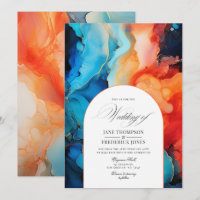 Royal Blue, Turquoise & Coral Alcohol Ink Wedding
