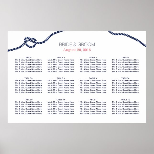 Royal Blue Tying the Knot Wedding Seating Chart Poster (Vorne)