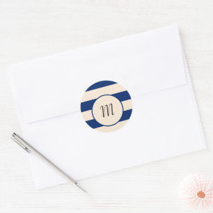 Royal Blue und Antique White Stripes Runder Aufkleber