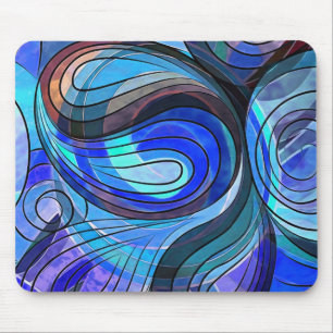 Royal Blue und Aqua Doodle mit schwarzen Linien Mousepad