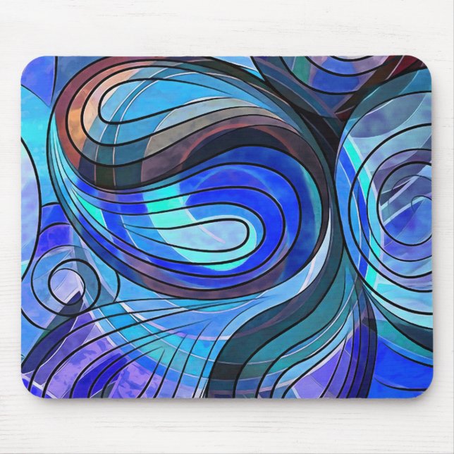 Royal Blue und Aqua Doodle mit schwarzen Linien Mousepad (Vorne)