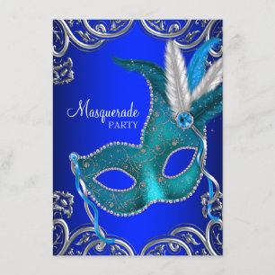 Royal Blue und Aquamarin Blue Masquerade Party Einladung