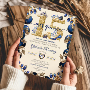 Royal Blue und Creme Mis Quince 15 Quinceañera Einladung