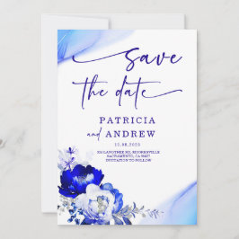 Royal Blue und Dusty Blue Rose Save the Date Einladung