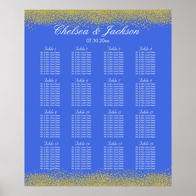 Royal Blue und Gold - 16 Seating Chart Poster (Vorne)